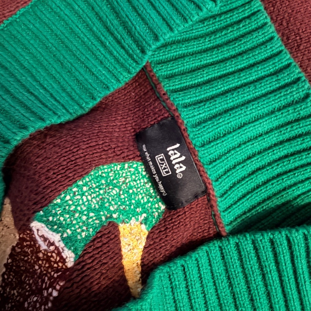 Lala Maroon Cardigan with Green Trim and Cream Accent Letters - Picture 8 of 9